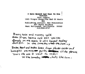 Handwritten Kurt Cobain lyrics